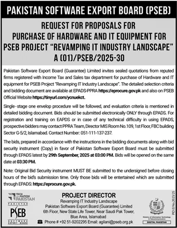 Pakistan Software Export Board Islamabad Tender Notice-1